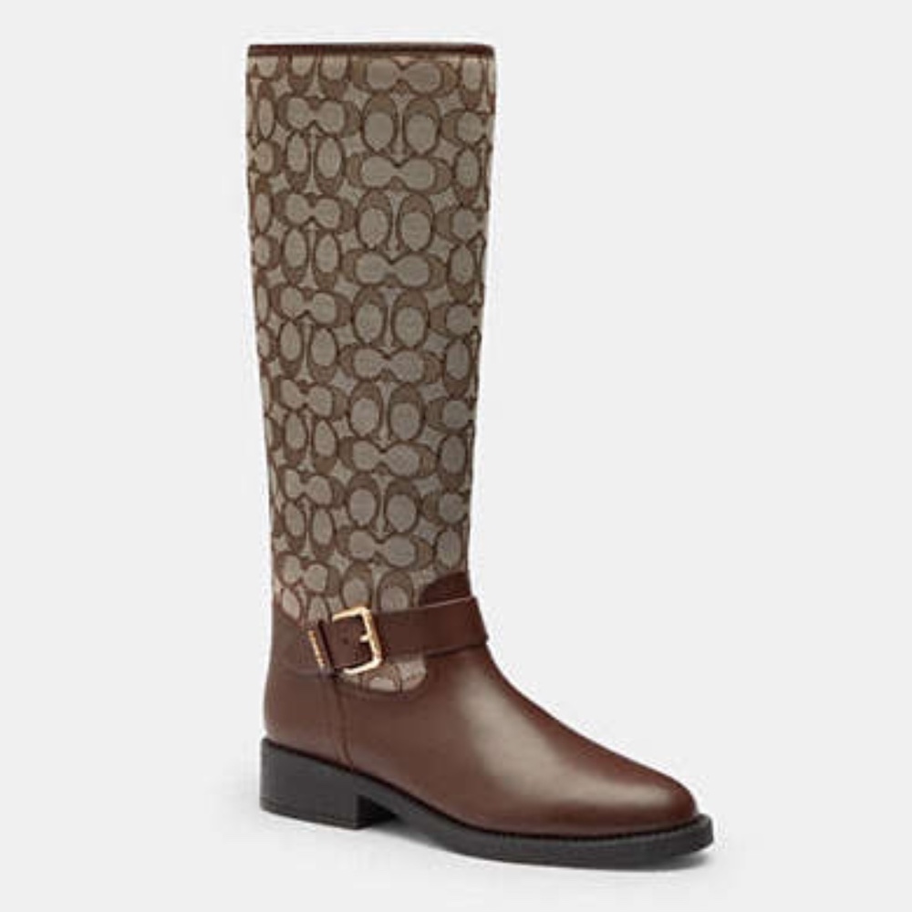New🤎Coach Riding Boot In Signature Jacquard Color: Oak/Maple